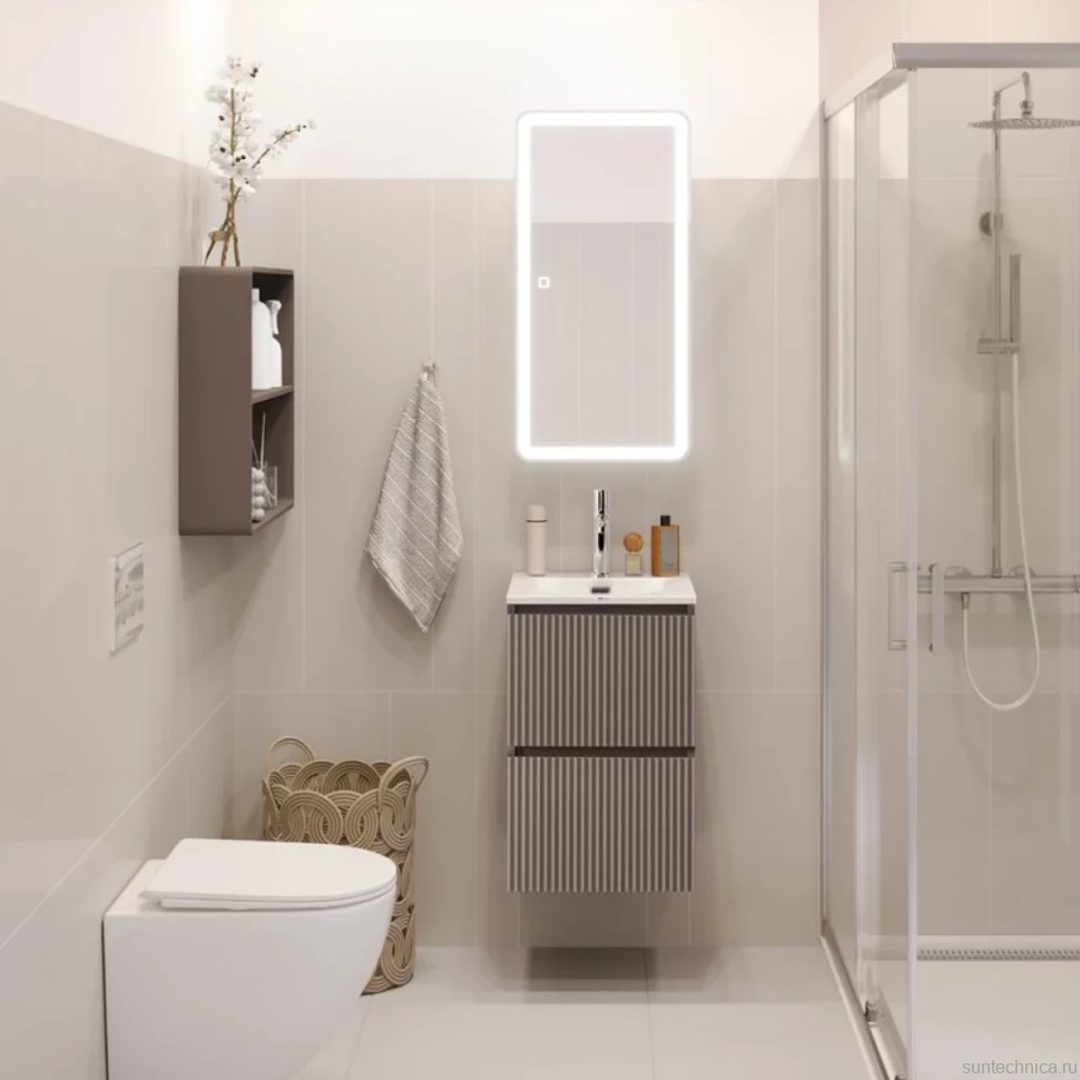 Тумба с раковиной BelBagno Uno-mini 40 подвесная, 2 ящика, матовая бежевая