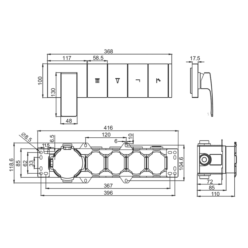 Встраиваемый смеситель для душа и ванны Raglo R02.274 С ВНУТРЕННЕЙ ЧАСТЬЮ, хром