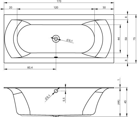 Акриловая ванна Riho Linares R 170x75 см, правая, встраиваемая, белая, на ножках