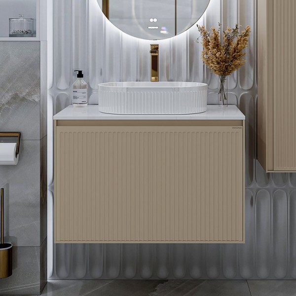 Тумба с раковиной Grossman Кристалл 80 подвесная, матовая бежевая