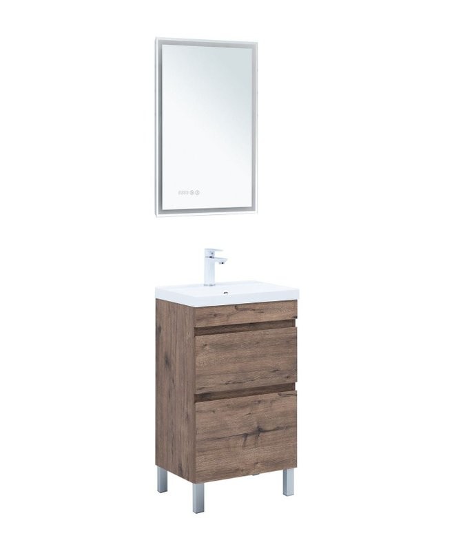 Тумба с раковиной Aquanet Нота new 50 напольная, дуб веллингтон табак