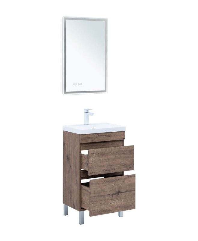 Тумба с раковиной Aquanet Нота new 50 напольная, дуб веллингтон табак