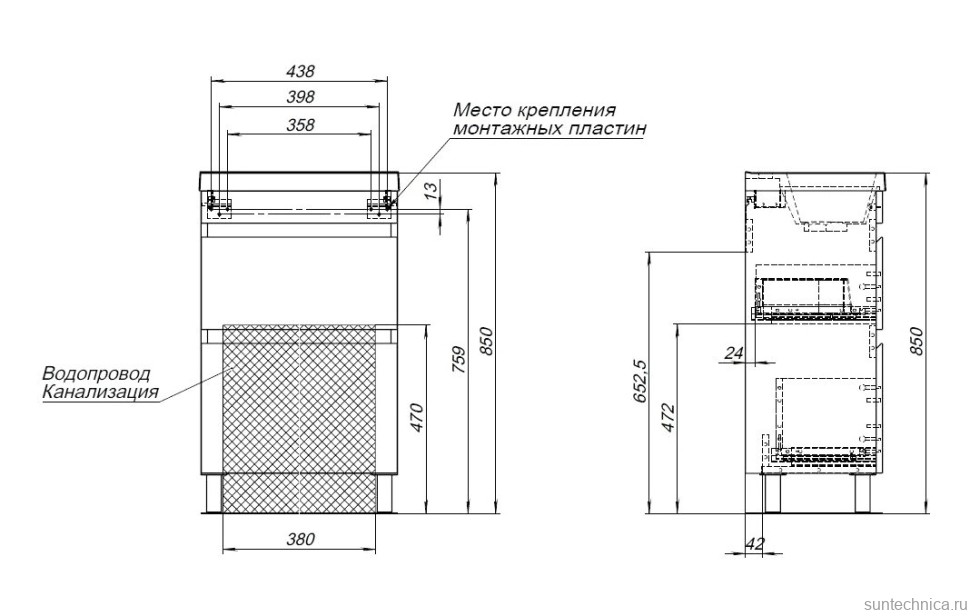 Тумба с раковиной Aquanet Нота new 50 напольная, дуб веллингтон табак