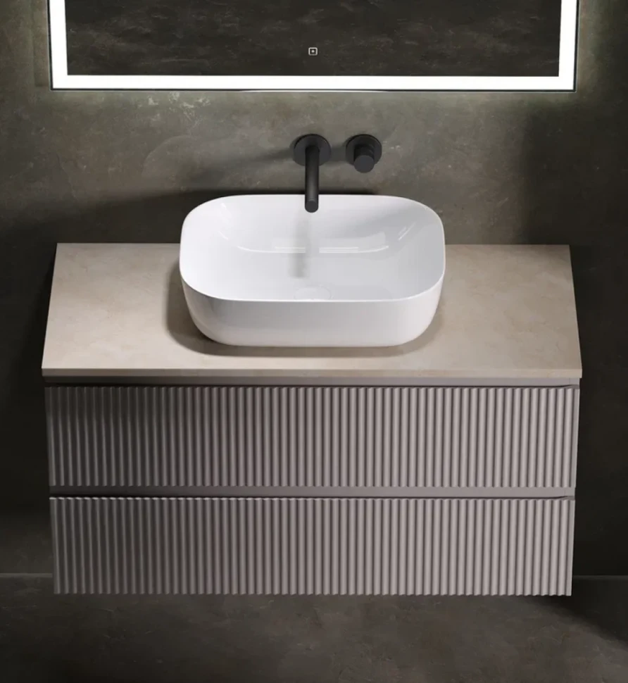 Тумба с раковиной Sancos Snob R 100 см, doha soft, столешница бежевая, раковина CN6008