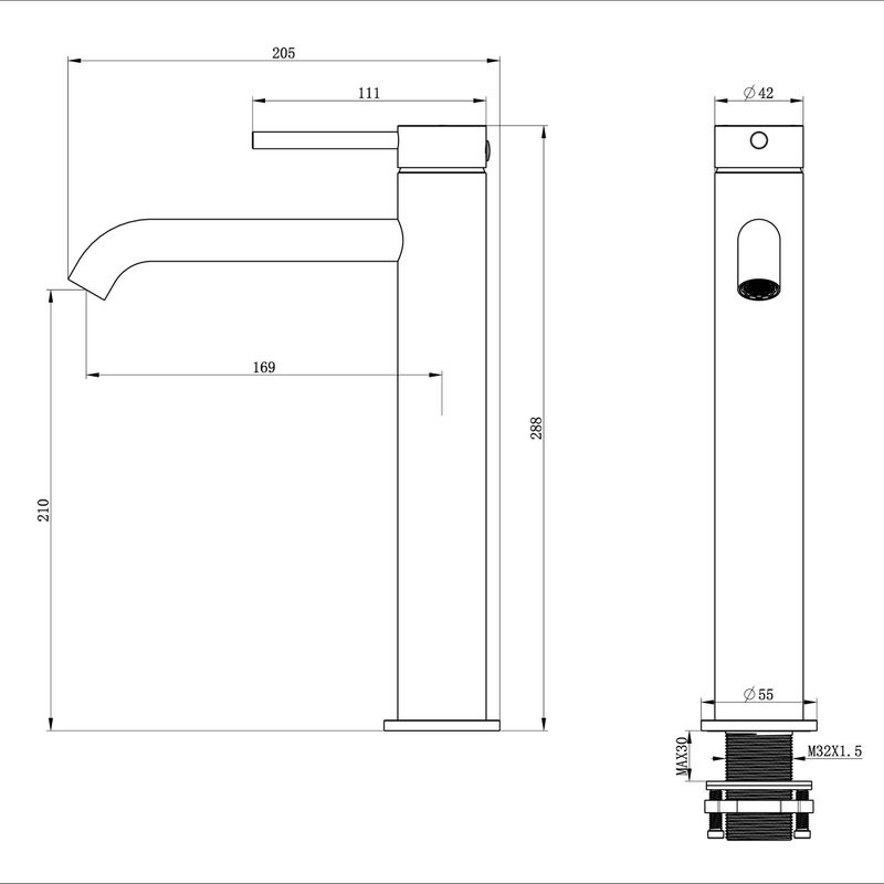 Смеситель для раковины Wonzon & Woghand Stick WW-88239017-BN брашированный никель