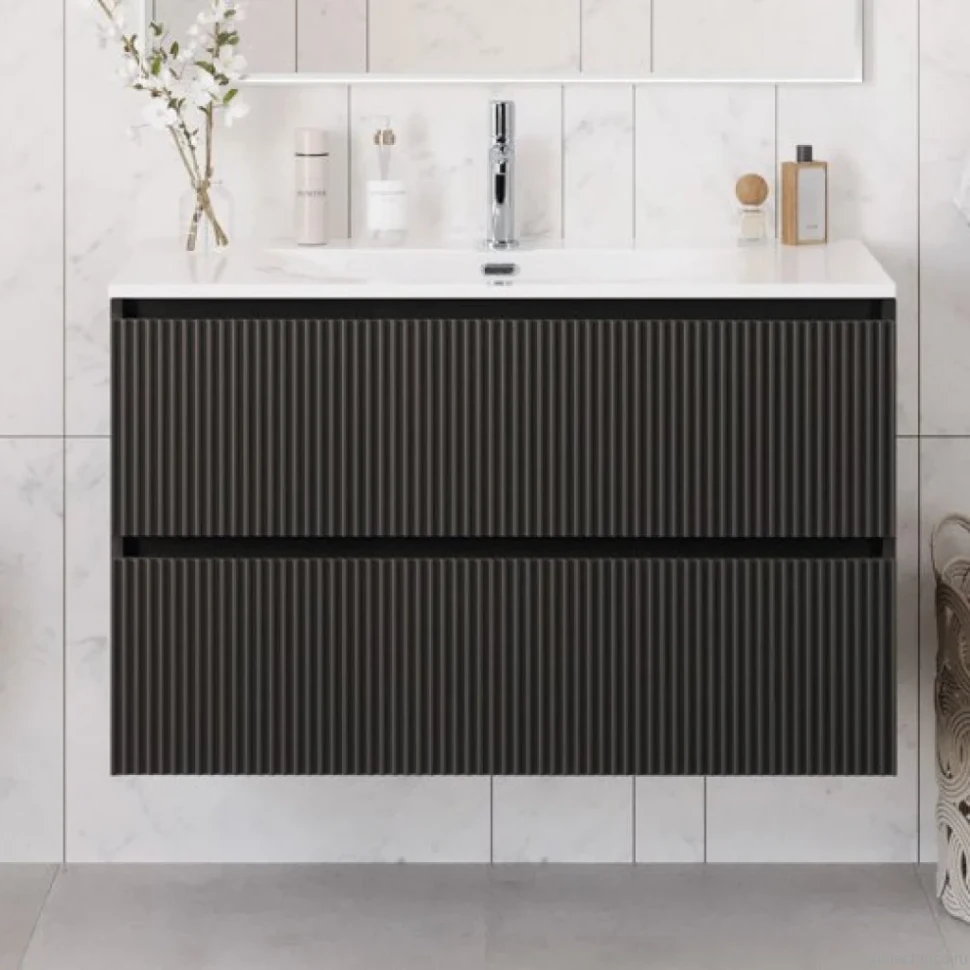 Мебель для ванной комнаты BelBagno Uno 100 подвесная, 2 ящика, матовая темно-серая