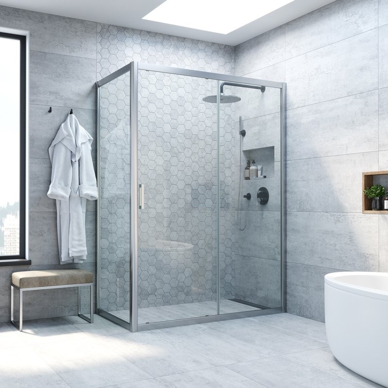 Душевой уголок Vegas Glass ZP+ZPV NOVO 120*80 07 01 профиль матовый хром, стекло прозрачное