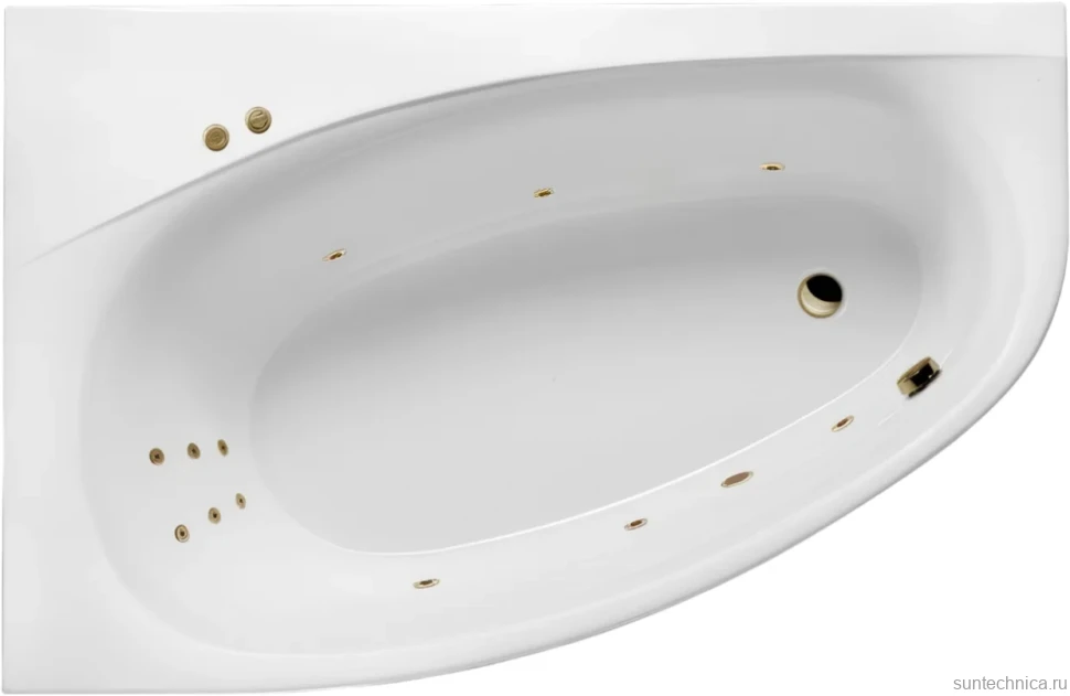 Акриловая ванна Excellent Kameleon Line L 170x110 см, угловая, левая, встраиваемая, с гидромассажем, белая, асимметричная, с каркасом, со сливом-переливом, фурнитура бронза