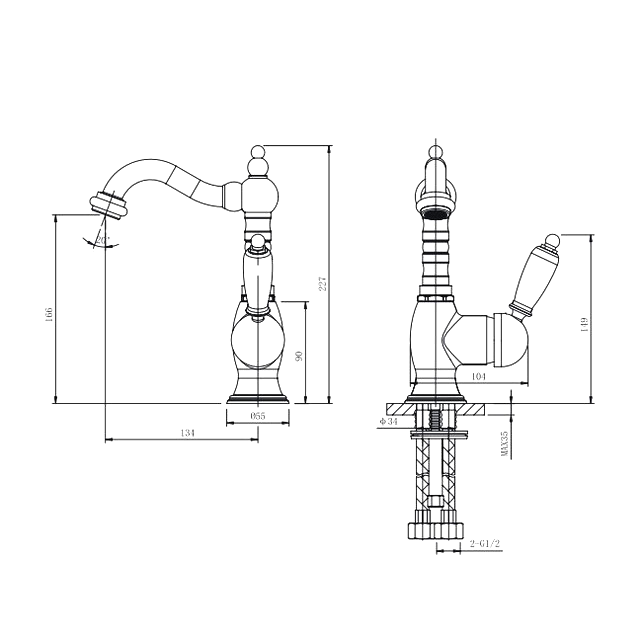Смеситель для раковины Caprigo Adria Uno 02-524-vot с донным клапаном, бронза
