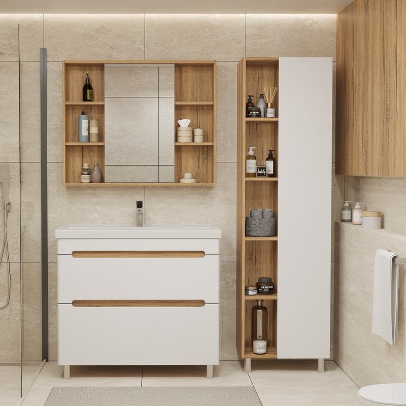 Тумба под раковину без столешницы SanStar Diva 100 напольная, матовая белая, дуб вотан