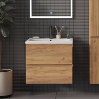 Тумба с раковиной SanStar Riana 60 подвесная, дуб крафт золотой, раковина Миранда 60