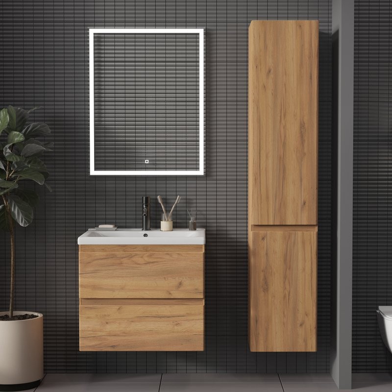 Тумба с раковиной SanStar Riana 60 подвесная, дуб крафт золотой, раковина Миранда 60