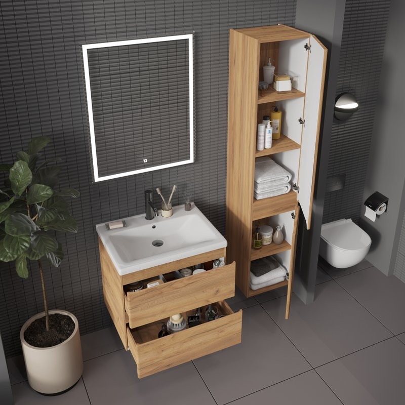 Тумба с раковиной SanStar Riana 60 подвесная, дуб крафт золотой, раковина Миранда 60