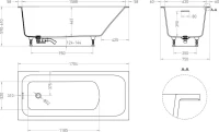 Ванна из искусственного камня Salini Orlanda Kit S-Sense 170x75 см, встраиваемая, матовая белая, на ножках, с донным клапаном