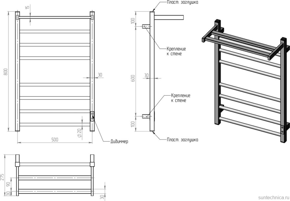 Полотенцесушитель электрический Двин Fs plaza neo 80х50, черный матовый, с полкой