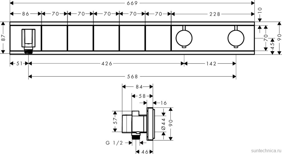 Термостатический смеситель встраиваемый Hansgrohe RainSelect 15358400 для душа, матовый белый, хром