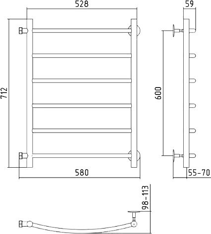 Полотенцесушитель водяной Стилье Версия-Б2 00612-6050 70x60 см, глянцевый хром, лесенка