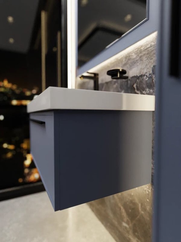Тумба с раковиной La Fenice Elba 90 подвесная, blu grigio, раковина Cubo 90 R