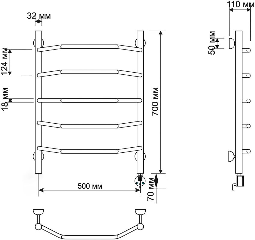 Полотенцесушитель электрический Secado Агата 1 75x55 см, подключение справа, бронза, лесенка, латунь