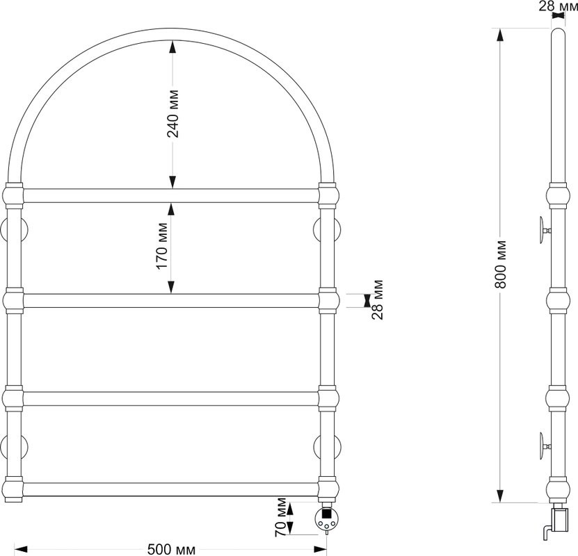 Полотенцесушитель электрический Secado Римини 4603777479008 85x55 см, подключение справа, бронза, лесенка, латунь
