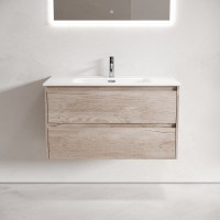 Тумба с раковиной Sancos Libra 90 дуб галифакс натуральный, белая раковина CN7002