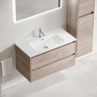 Тумба с раковиной Sancos Libra 90 дуб галифакс натуральный, белая раковина CN7002