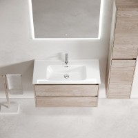 Тумба с раковиной Sancos Libra 90 дуб галифакс натуральный, белая раковина CN7002