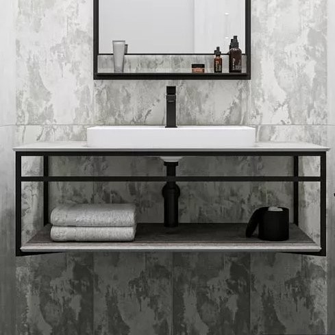 Консоль с раковиной KERAMA MARAZZI Plaza Next 120 подвесная, с раковиной PLR.wbi.55.1, черная матовая, серый камень