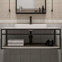 Консоль с раковиной KERAMA MARAZZI Plaza Next 120 подвесная, с раковиной PLR.wbi.55.1, черная матовая, серый камень