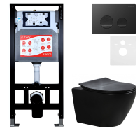 Комплект Унитаз подвесной Esbano Amapola ESUPAMAPBM матовый черный + Инсталляция Fram + Кнопка ESINSLM37MB