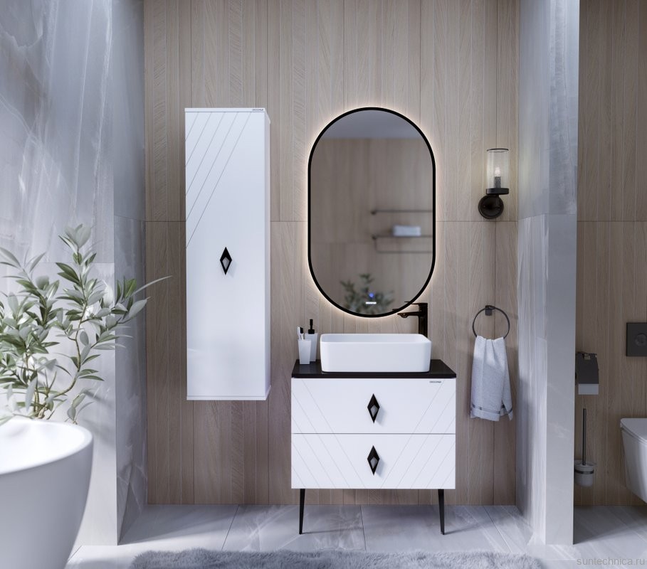 Мебель для ванной комнаты Grossman Вива 70 белый глянец, столешница черная