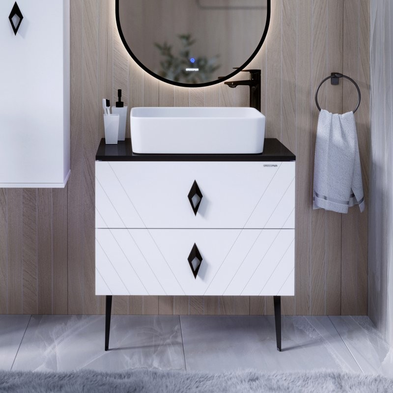 Мебель для ванной комнаты Grossman Вива 70 белый глянец, столешница черная