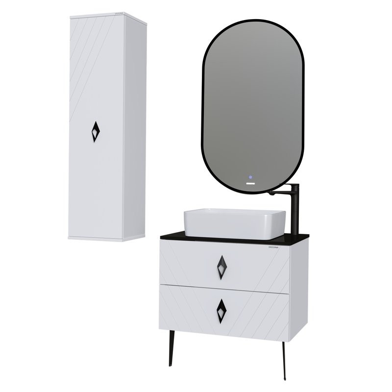 Мебель для ванной комнаты Grossman Вива 70 белый глянец, столешница черная