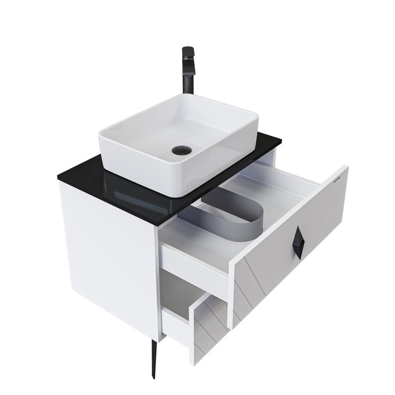 Мебель для ванной комнаты Grossman Вива 70 белый глянец, столешница черная