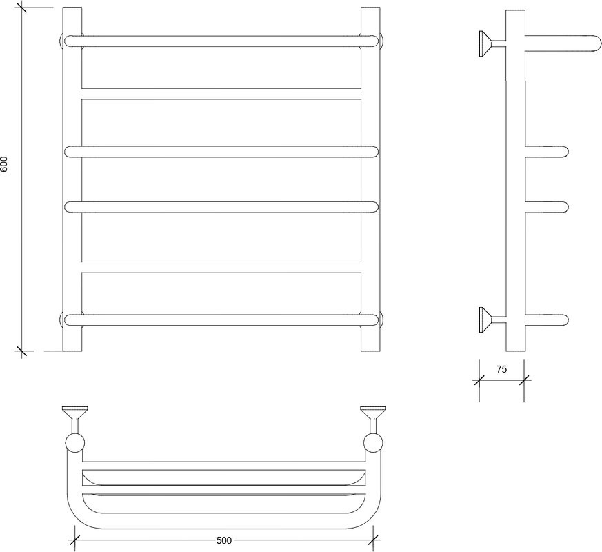 Полотенцесушитель водяной Secado Верона 2 60x55 см, матовый черный, лесенка, с полкой