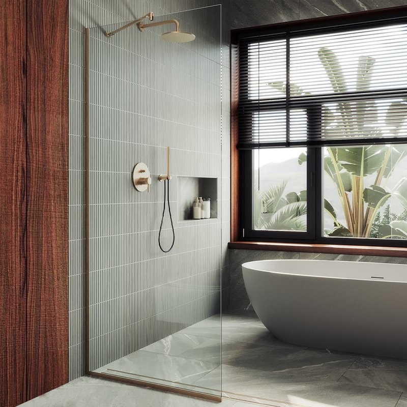 Душевая перегородка Maybahglass MGD-1352-2у 99 см, профиль бронза, стекло прозрачное