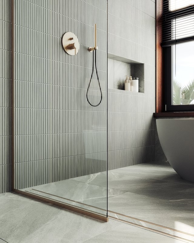 Душевая перегородка Maybahglass MGD-1352-2у 99 см, профиль бронза, стекло прозрачное