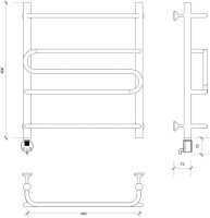 Полотенцесушитель электрический Secado Валенсия 2 60x50 см, подключение слева, матовый черный, лесенка