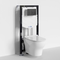 Комплект Унитаз подвесной WasserKRAFT Berkel H001 безободковый + Крышка для унитаза E034 + Система инсталляции для унитазов Aller 10TLT.010.ME + Кнопка смыва MB02