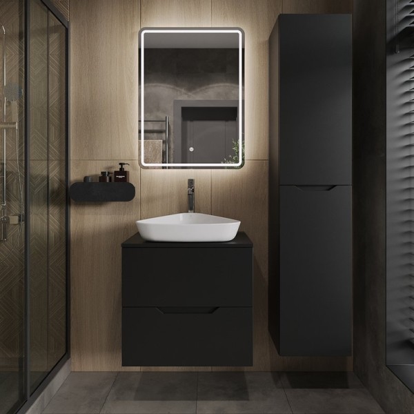 Мебель для ванной комнаты Orange Line 60 подвесная, 2 ящика, матовая черная с раковиной B07-500W