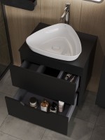 Мебель для ванной комнаты Orange Line 60 подвесная, 2 ящика, матовая черная с раковиной B07-500W