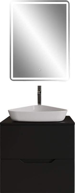 Мебель для ванной комнаты Orange Line 60 подвесная, 2 ящика, матовая черная с раковиной B07-500W