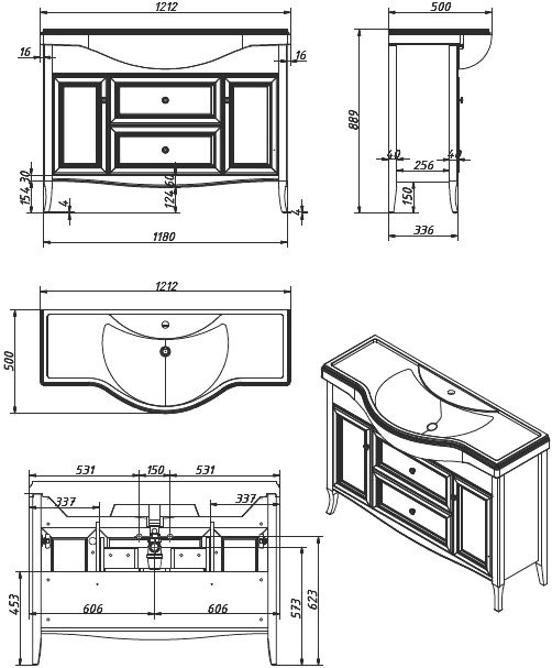 Мебель для ванной комнаты Caprigo Лион 120 орех античный