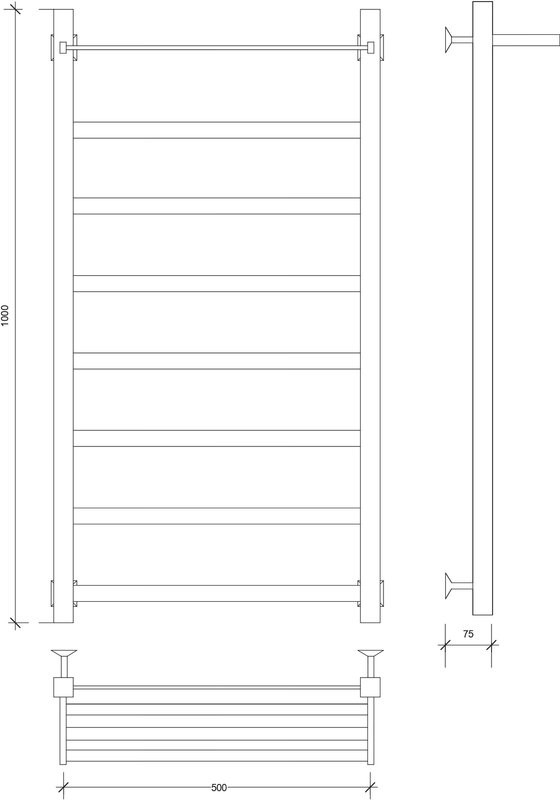 Полотенцесушитель водяной Secado Корсико 1 СП 100х50 100x55 см, хром, лесенка, с полкой