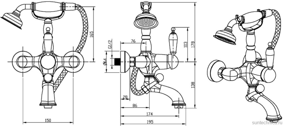 Смеситель для ванны с душем Boheme Imperiale Presente 323