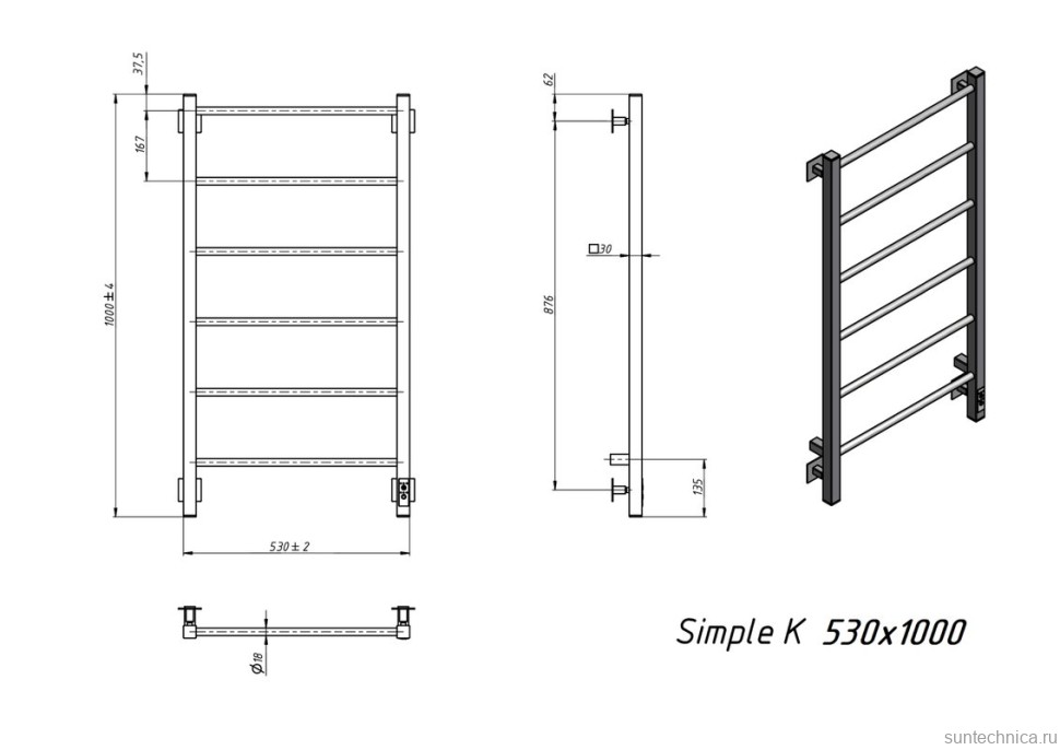 Полотенцесушитель электрический Grota Simple K RAL9005 EL 53х100, матовый черный