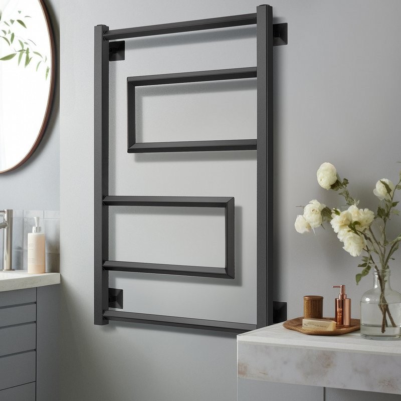 Полотенцесушитель водяной Secado Рабби 80х50 80x50 см, матовый черный, лесенка