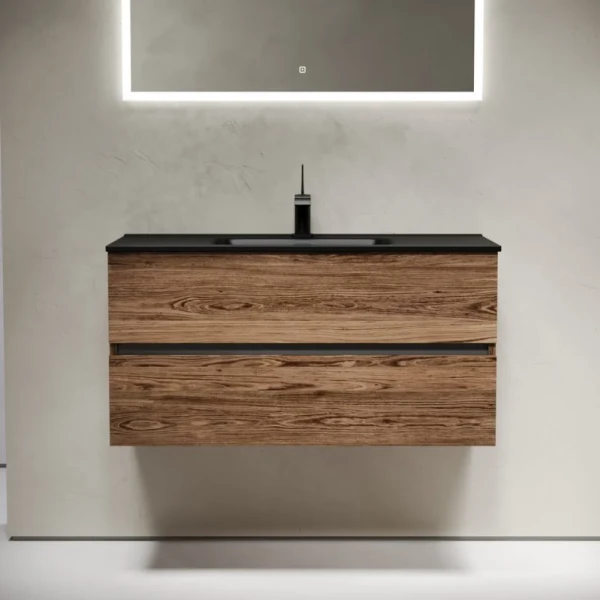 Тумба с раковиной Sancos Urban 100 дуб чарльстон, черная раковина CN7003MB