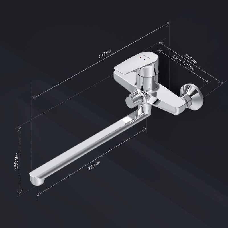 Смеситель с длинным изливом для ванны AM.PM Gem F90A90000