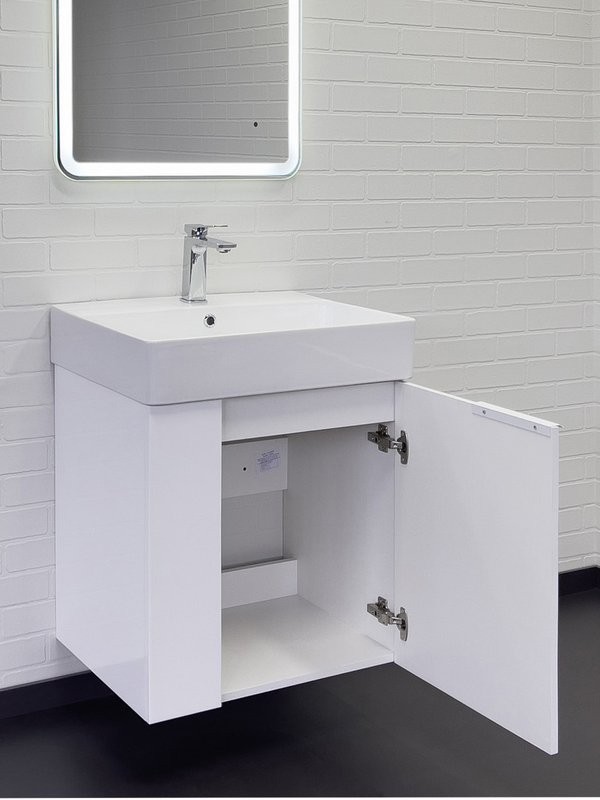 Тумба с раковиной Comforty Асти 60П подвесная, белый глянец